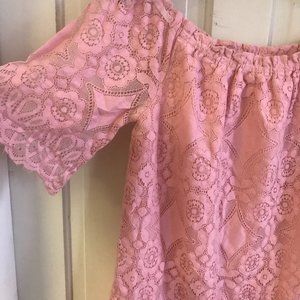 Pink Lace Off Shoulder Top, Pink Lace Top, Raw Hem